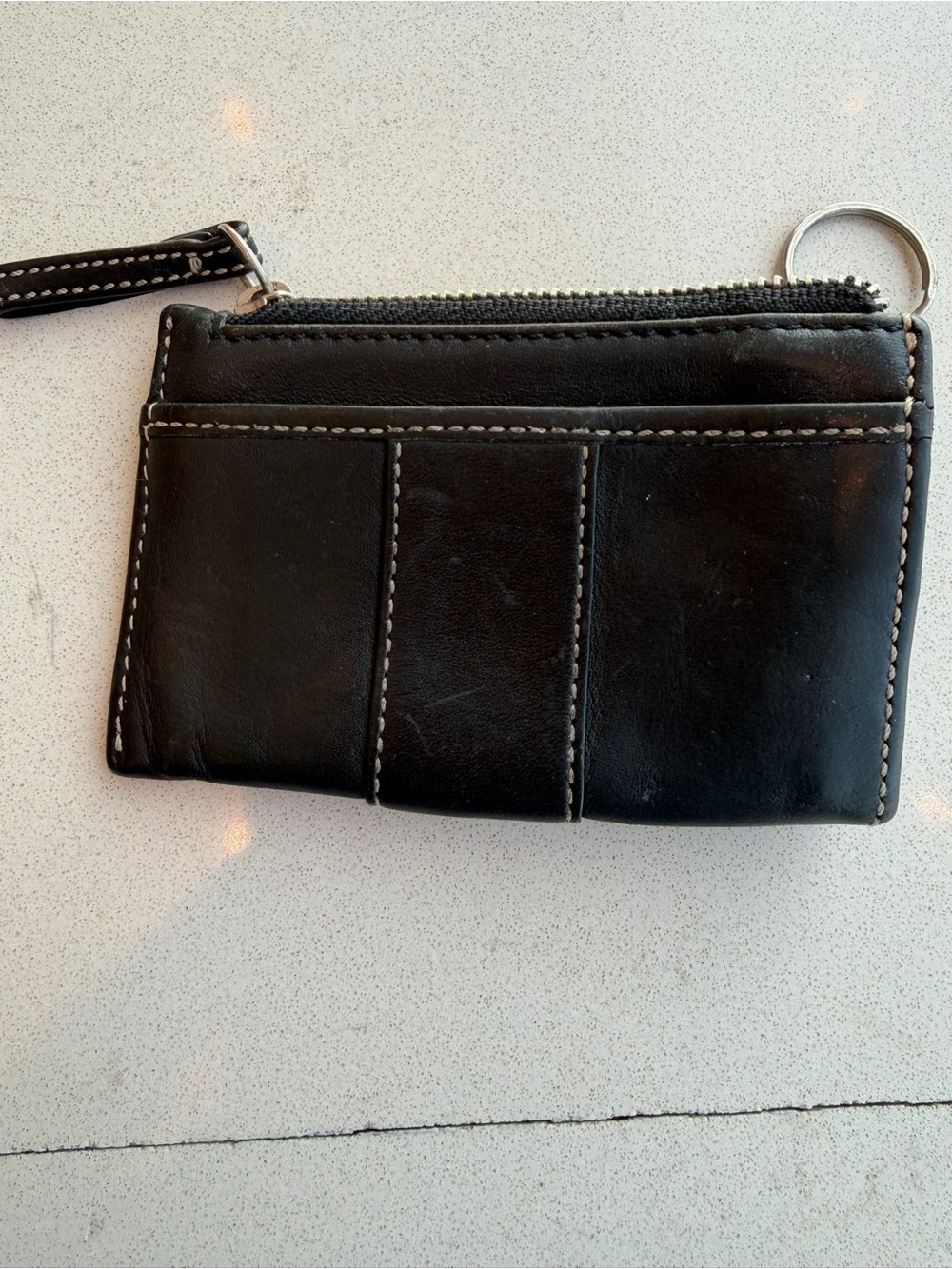 Coach Black Leather Zip Card Case Keychain - Picture 2 of 3